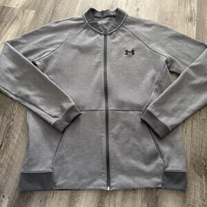 Under Armour UA Double Knit Bomber Jacket Mens Size XL Fitted Zip Gray 1347272